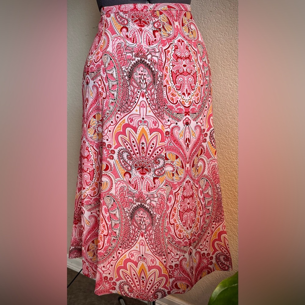 Vintage Peach Pink Kasper Midi Skirt Paisley M
